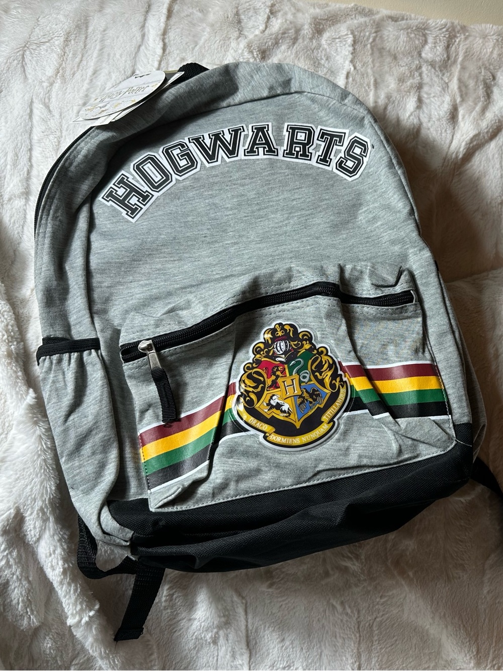Harry Potter Hogwarts Crest Grey Backpack with Color‎ Stripe